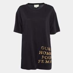 Gucci Black Logo Sequin Embroidered Cotton Oversized T-Shirt S