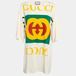 Pre Owned Gucci Cream Retro Logo Print Oversized T-Shirt Dress S