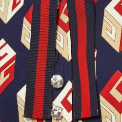 Pre Owned Gucci Blue GG Wallpaper Print Jersey Crystal Closure Midi Dress XXL