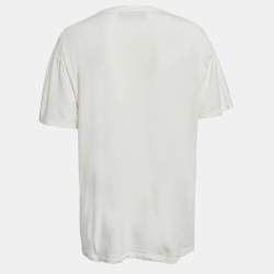 Pre Owned Gucci White Embroidered Cotton Knit T-Shirt M