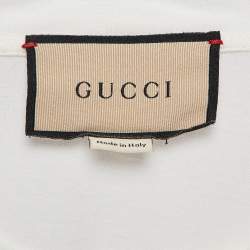 Pre Owned Gucci White Embroidered Cotton Knit T-Shirt M