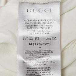 Pre Owned Gucci White Embroidered Cotton Knit T-Shirt M