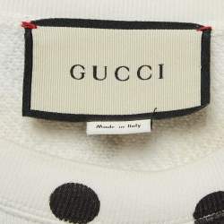 Pre Owned Gucci White Polka Dot and Logo Print Cotton Crew Neck Sweatshirt L