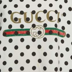 Pre Owned Gucci White Polka Dot and Logo Print Cotton Crew Neck Sweatshirt L
