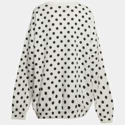 Pre Owned Gucci White Polka Dot and Logo Print Cotton Crew Neck Sweatshirt L