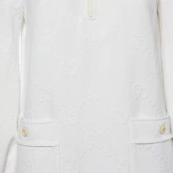 Pre Owned Gucci White GG Jacquard Knit Mock Neck Mini Dress XS
