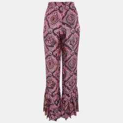 Gucci Pink Printed Silk Flared Trousers L