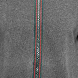 Pre Owned Gucci Grey Web Trim Cotton Knit Zip Front Hoodie XL