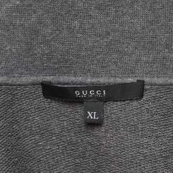 Pre Owned Gucci Grey Web Trim Cotton Knit Zip Front Hoodie XL