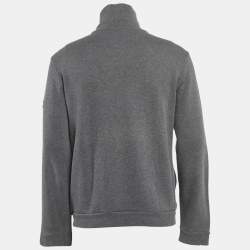 Pre Owned Gucci Grey Web Trim Cotton Knit Zip Front Hoodie XL