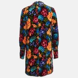 Gucci Multicolor Floral Print Studded Velvet Bow Detail Mini Dress S