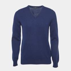 Gucci Navy Blue Cashmere Knit V-Neck Sweater S