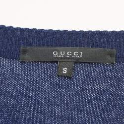 Gucci Navy Blue Cashmere Knit V-Neck Sweater S