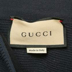 Pre Owned Gucci Navy Blue Textured Stretch Knit Wide Leg Trousers M