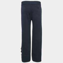 Pre Owned Gucci Navy Blue Textured Stretch Knit Wide Leg Trousers M