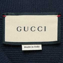 Pre Owned Gucci Navy Blue GG Interlock Waffle Knit Sweatshirt M
