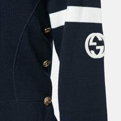 Pre Owned Gucci Navy Blue GG Interlock Waffle Knit Sweatshirt M