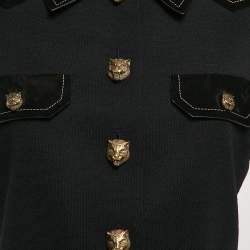 Gucci Black Embellished Closure Wool and Suede Belted Short Dress M