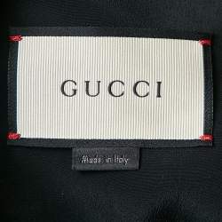 Gucci Black Embellished Closure Wool and Suede Belted Short Dress M