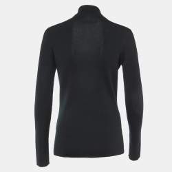 Pre Owned Gucci Black Knit Cashmere Leather Patch High Neck Sweater L