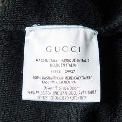Pre Owned Gucci Black Knit Cashmere Leather Patch High Neck Sweater L