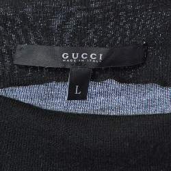 Pre Owned Gucci Black Knit Cashmere Leather Patch High Neck Sweater L