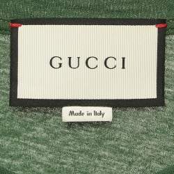 Pre Owned Gucci Cream/Green Applique Jersey Cotton T-Shirt S