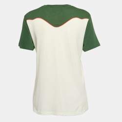 Pre Owned Gucci Cream/Green Applique Jersey Cotton T-Shirt S