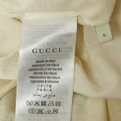 Pre Owned Gucci Cream/Green Applique Jersey Cotton T-Shirt S