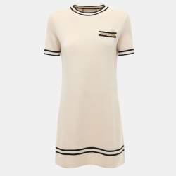 Gucci Cream Contrast Trim Wool Knit Horsebit Chain Detail Dress XL
