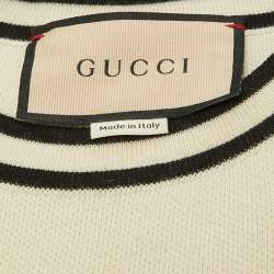 Gucci Cream Contrast Trim Wool Knit Horsebit Chain Detail Dress XL