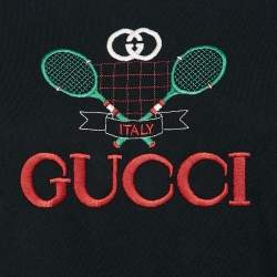 Pre Owned Gucci Black Embroidered Knit Round Neck T-Shirt S