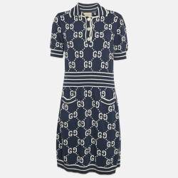 Gucci Blue Zima Jacquard Cotton Blend Knit Mini Dress L