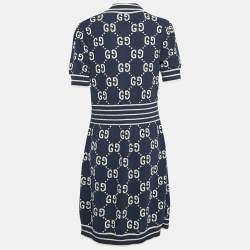 Gucci Blue Zima Jacquard Cotton Blend Knit Mini Dress L