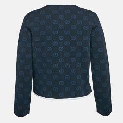 Pre Owned Gucci Navy Blue Zima Jacquard Knit Zip-Up Cardigan L