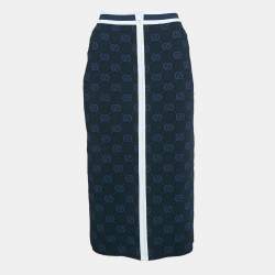 Gucci Navy Blue Zima Jacquard Knit Zip-Up Midi Skirt L
