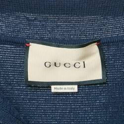 Pre Owned Gucci Navy Blue Knit Embroidered Mini Dress L