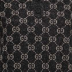 Gucci Black GG Supreme Jacquard Lurex Knit Mini Polo Dress XL