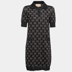 Gucci Black GG Supreme Jacquard Lurex Knit Mini Polo Dress XL
