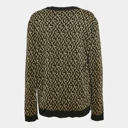 Gucci Black/Gold Logo Patterned Wool Blend Lurex Knit Cardigan S