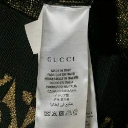 Gucci Black/Gold Logo Patterned Wool Blend Lurex Knit Cardigan S
