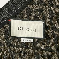 Gucci Black/Gold Logo Patterned Wool Blend Lurex Knit Cardigan S