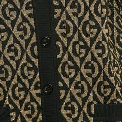 Gucci Black/Gold Logo Patterned Wool Blend Lurex Knit Cardigan S