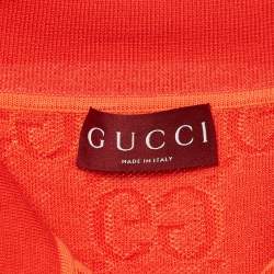 Pre Owned Gucci Red GG Jacquard Cotton Knit Midi Polo Dress XL