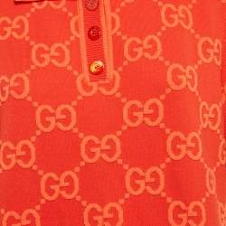 Pre Owned Gucci Red GG Jacquard Cotton Knit Midi Polo Dress XL