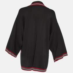 Pre Owned Gucci Black Striped Silk & Cotton Knit Cardigan M