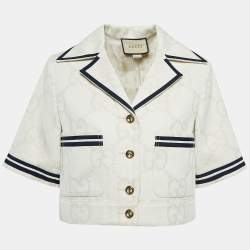 Pre Owned Gucci Light Beige Supreme Jacquard Canvas Crop Jacket M