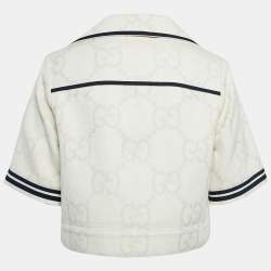 Pre Owned Gucci Light Beige Supreme Jacquard Canvas Crop Jacket M