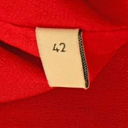 Pre Owned Gucci Orange Square G chain Print Silk Tie-Up Neck Pleated Midi Dress M