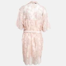 Gucci Pink Floral Lace Belted Shirt Dress XL